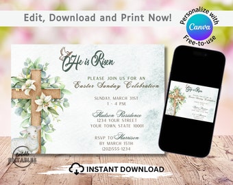 He Is Risen Easter Invitation – Christian Celebration (PDF)