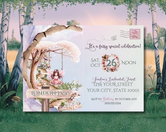 Fairy Birthday Invitation – Enchanted Forest Party (Editable, Digital Download)