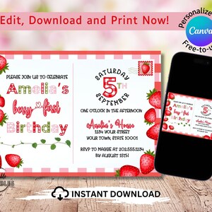 Berry First Birthday Postcard Invitation