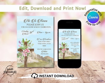 Floral Cross Easter Invitation – Christian Event Evite (Digital Download)