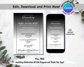 Celebration of Life Invitation – Black Gradient Funeral Template (PDF)
