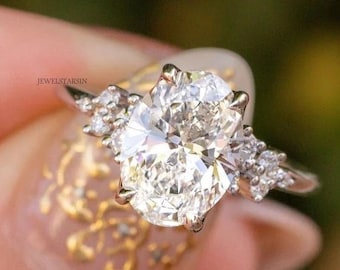 Weißgold Moissanite Verlobungsring Oval Diamant Verlobungsring Moissanite Ehering Einzigartiger Verlobungsring Moissanite Ring für Frauen