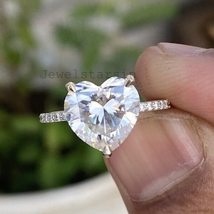 Heart Cut Lab Grown Diamond Engagement Ring , 14K White Gold Unique Women Ring , Heart Shape Diamond Wedding Ring , Anniversary Gift Ring.