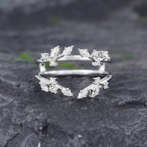 Leaf Moissanite Wedding Band Enhancer: White Gold Branch Ring