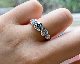 14K Gold Seven Stone Moissanite Diamond Ring: Bezel Set Engagement Ring