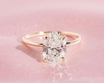 3 CT Crushed Ice Oval Moissanite Solitaire Ring, 14K Yellow Gold