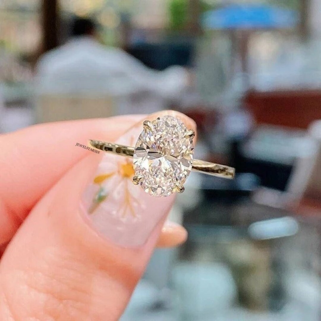 3 CT Oval Moissanite Engagement Ring, 14k Solid Gold Solitaire - Etsy
