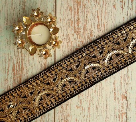 Velvet Fabric Lace trim by the Yard, Embroidered Ribbon Sari Fabric Trim-table  Runner-art Quilt Fabric Trim Sari Border Silk Fabric 