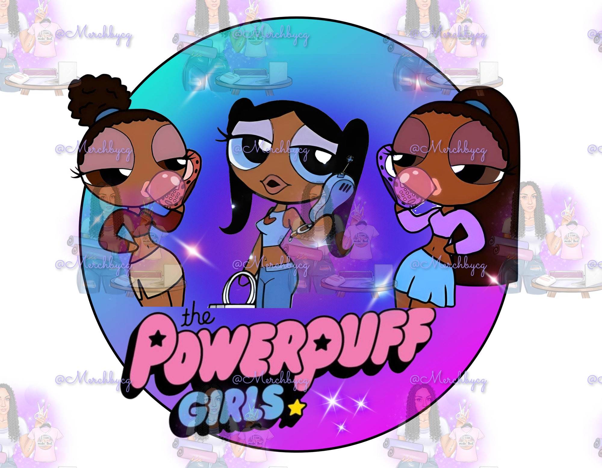 Threads Things That Go Puff In The Dark Dark Skinned Power Puff Girls Sublimation and Cut DIGITAL PNG for T