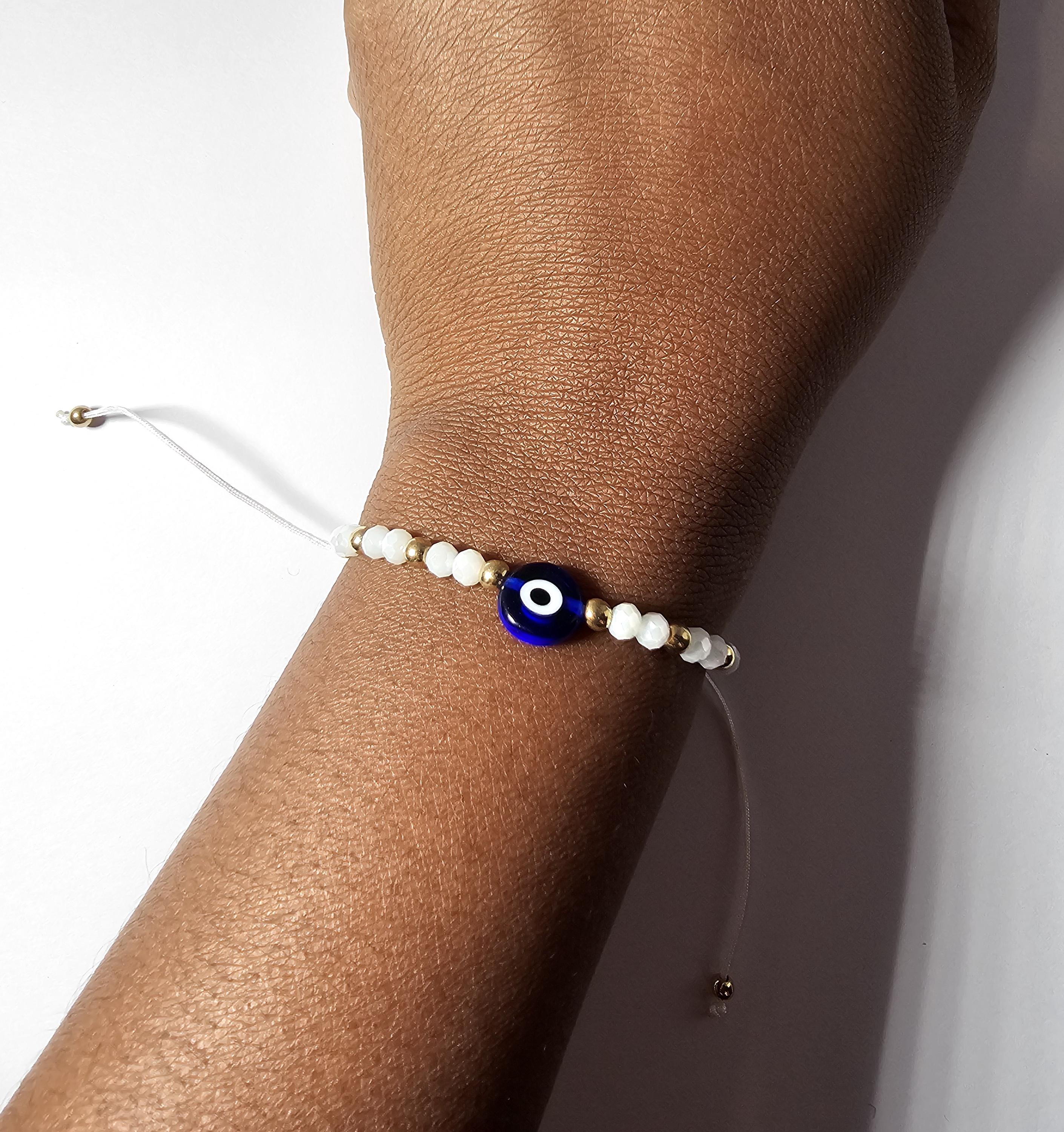 Bracciale Portafortuna Bling Jewelry Con Occhio Di Vetro Rosso Turco, Perline Opache, Argento 925, Lunghezza 7,5 Pollici, Per Donne