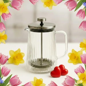 34oz  Glass French Press Coffee Maker. Double-Layer Ribbed Borosilicate Glass. Stainless Steel Filter.