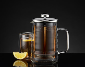 22oz, Wavy- Design Double-Wall  Borosilicate Glass French Press