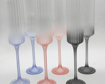 Pastel Champagne Flutes Set: Ribbed & Smooth, Frosted Stems