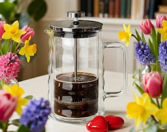 34oz Large Wavy Glass French Press, Double-Wall Borosilicate Coffee Maker