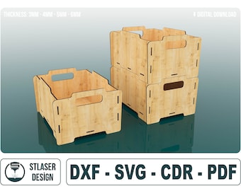 Laser Cut Stackable Storage Box Files, Laser Cut Wooden Box, Vector Files For Wood Laser Cutting
