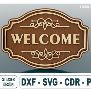 Welcome Sign, Door Hanger Laser Cut Svg Files, Vector Files For Wood Laser Cutting