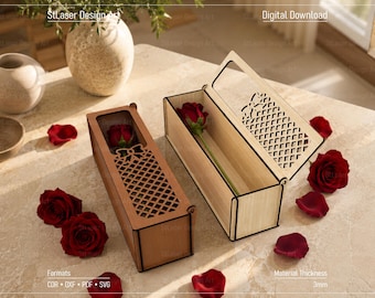 Rose Gift Box Laser Cut Svg Files, Vector Files For Wood Laser Cutting