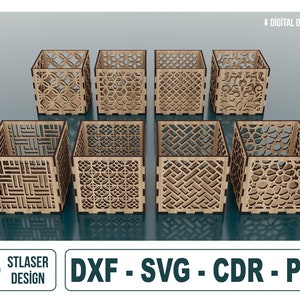 Caja decorativa cortada con láser Archivos SVG 8 patrones, archivos vectoriales para corte por láser de madera