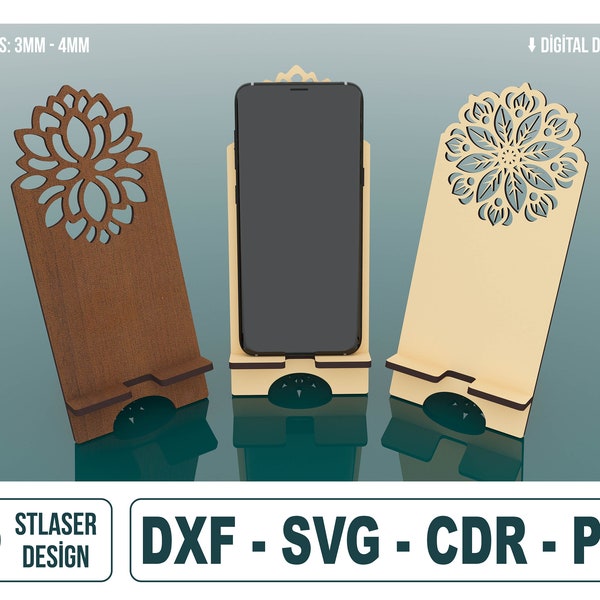 Laser Cut Phone Stand, Phone Holder, Vector Files For Wood Laser Cutting