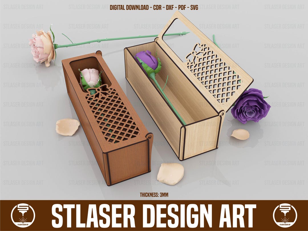 Rose Gift Box Laser Cut Svg Files, Vector Files for Wood Laser Cutting ...
