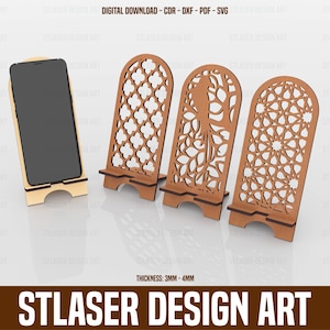 Archivos SVG de soporte para teléfono cortados con láser, soporte para teléfono, archivos vectoriales para corte láser