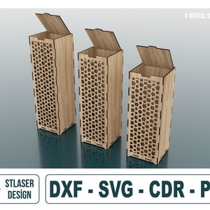 Caja de madera con tapa archivos svg cortados con láser, corte láser de caja de regalo de madera decorativa, archivos vectoriales para corte por láser de madera