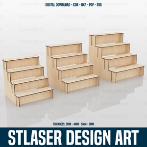 Displaystandaard lasergesneden SVG-bestanden, displaystandaardbestanden met 4 planken, vectorbestanden voor hout lasersnijden