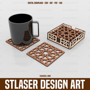 Boxed Coaster Laser Cut SVG-Dateien, Vektordateien für Holz Laserschneiden