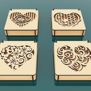 12 verschiedene Muster dekorative Geschenkbox Laser geschnittene SVG-Dateien, Schmuckschatulle mit Deckel, Vektordateien für Holz Laserschneiden Bild 4