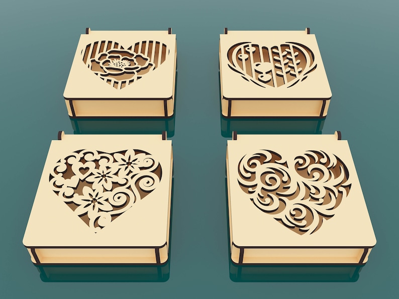 12 verschiedene Muster dekorative Geschenkbox Laser geschnittene SVG-Dateien, Schmuckschatulle mit Deckel, Vektordateien für Holz Laserschneiden Bild 4