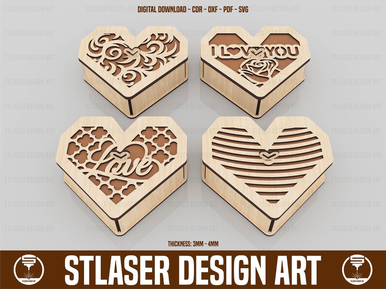 Heart Gift Box Laser Cut Svg Files, Vector Files for Wood Laser Cutting ...