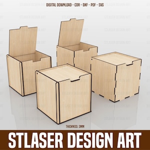 Dos cajas diferentes cortadas con láser y tapa, archivos vectoriales para corte láser de madera.