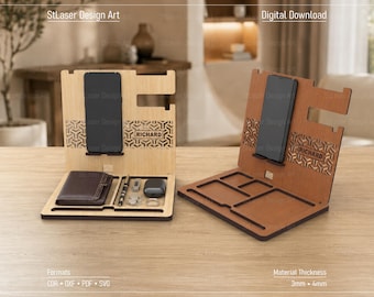 Desk Organiser Laser Cut Svg Files, Dock Station Files, Phone Holder,  Vector Files For Wood Laser Cutting