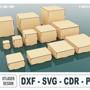 12 Different Sizes With Flip Up Lid Box Bundle Laser Cut Svg Files, Vector Files For Wood Laser Cutting