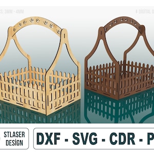 レーザーカット装飾バスケット SVG ファイル、木材レーザーカット用ベクター ファイル