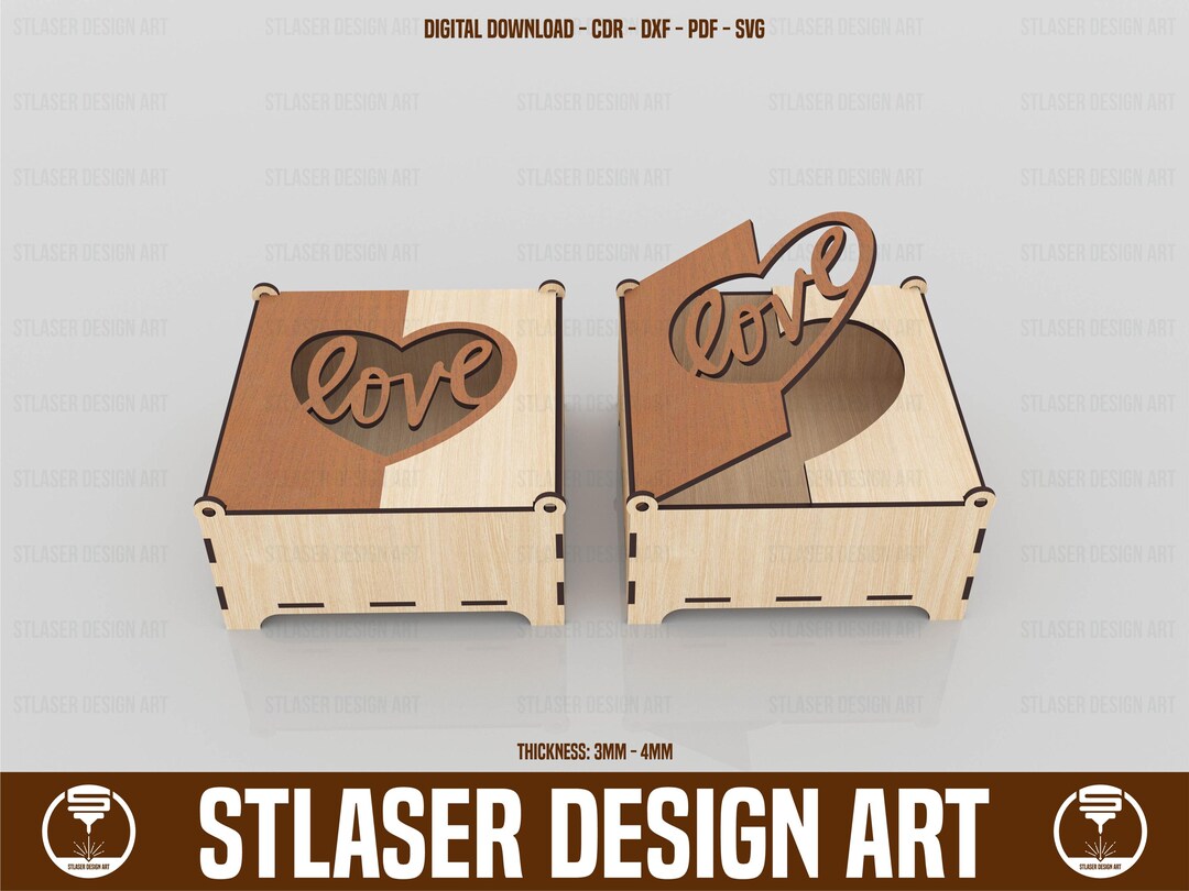 Laser Cut Decorative Box With Lid Svg Files, Vector Files for Wood ...