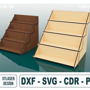 Displaystandaard lasergesneden SVG-bestanden, displaystandaardbestanden met 4 planken, vectorbestanden voor hout lasersnijden