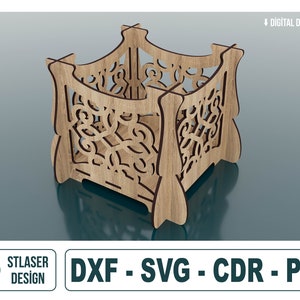 Dekorative Geschenkbox aus Holz, Geschenkbox aus Holz lasergeschnitten, Laser Cut Holzkiste, Vektordateien für Holzlaserschneiden