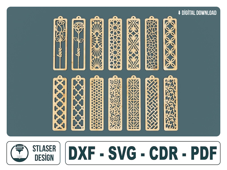 Laserowo wycinane 14 zakładek plików SVG, plików wektorowych do cięcia laserowego drewna zdjęcie 1