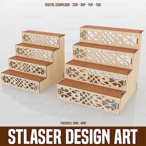 2 Different Size Display Stand Laser Cut Svg Files , 4 Shelf Display Stand Files, Vector Files For Wood Laser Cutting