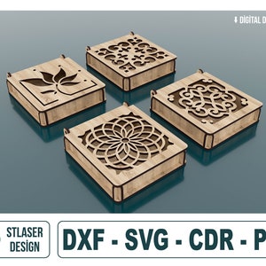 Lasergesneden decoratieve houten geschenkdoos, lasergesneden houten kist met deksel, vectorbestanden voor hout lasersnijden