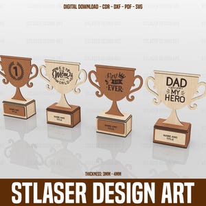 Award Trophy lasergesneden bestanden, Wood Award Svg-bestanden, vectorbestanden voor hout lasersnijden