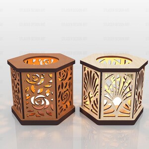 5 Different Hexagon Tealight Holder Laser Cut Svg Files, Vector Files For Wood Laser Cutting image 4