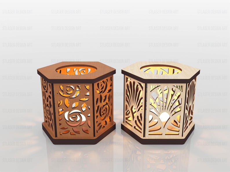 5 Different Hexagon Tealight Holder Laser Cut Svg Files, Vector Files For Wood Laser Cutting image 4