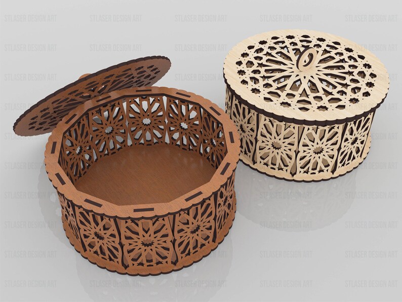 Decorative Round Gift Box Laser Cut Svg Files, Laser Cut Wooden Box ...