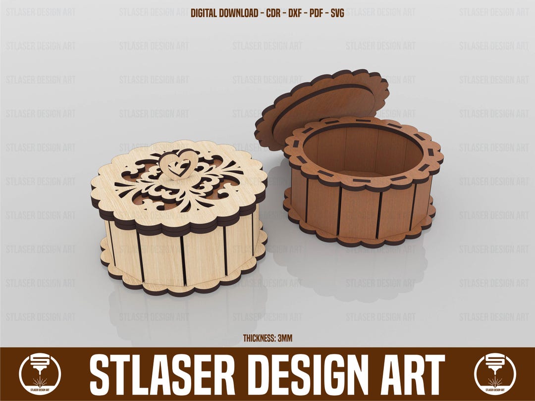 Decorative Round Gift Box Laser Cut Svg Files, Vector Files for Wood ...