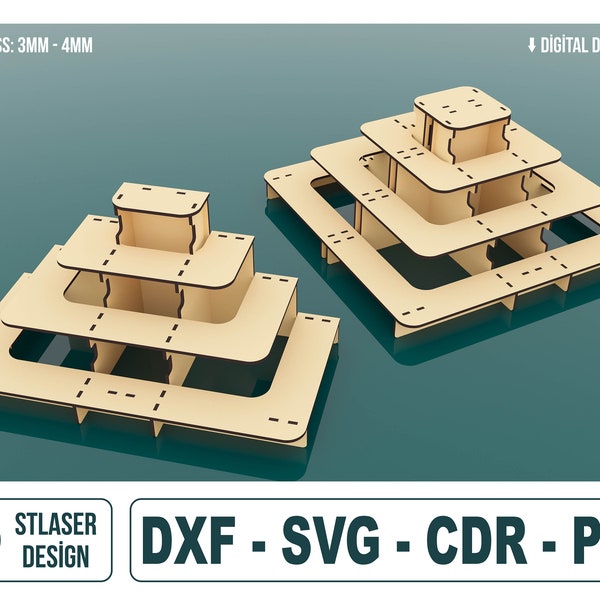 Display Stand Laser Cut Svg Files, 4 Shelf Display Stand Files, Vector Files For Wood Laser Cutting