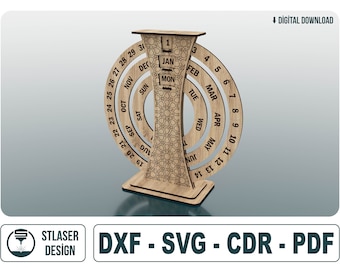 Calendrier perpétuel découpé au laser en bois, Fichiers vectoriels pour la découpe au laser du bois