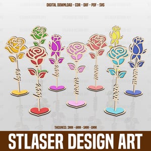 File SVG con fiori a due strati tagliati al laser, regalo di mamma con rosa tagliata al laser, file vettoriali per taglio laser del legno