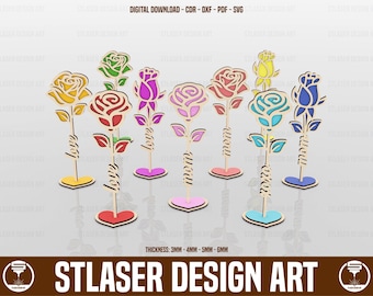 Two Layered Flowers Laser Cut Svg Files, Mom Rose Laser Cut Gift, Vector Files For Wood Laser Cutting
